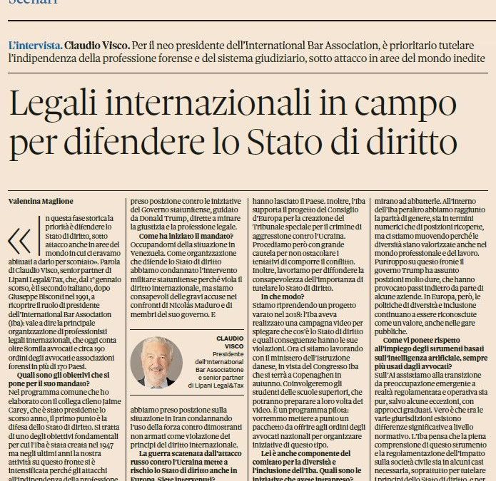 Claudio Visco eletto Presidente dell’International Bar Association (IBA)